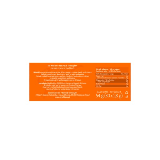 Sir William's Ceylon Express Black Tea 30 sáčkov