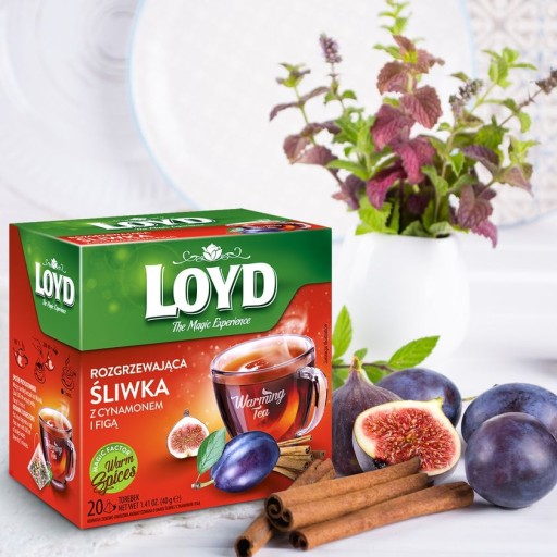 Zimný hrejivý čaj Slivka Figa Zázvor Škorica Sladké drievko 20 T. LOYD
