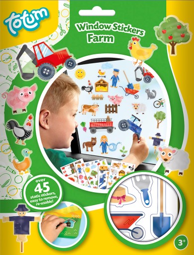 Totum opakovane použiteľné nálepky na okná na okná Farma 75 kusov