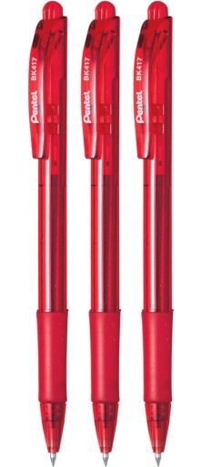3x automatické červené pero Pentel BK-417
