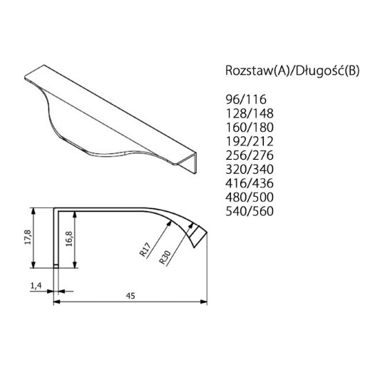 Hranová rukoväť UA04, lesklý chróm, 128/148 mm