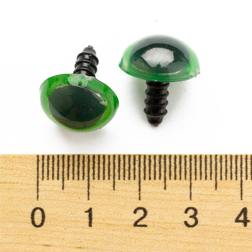Bezpečnostné oči s niťami a svorkami na hračky, zelený plast 16 mm, 20 párov