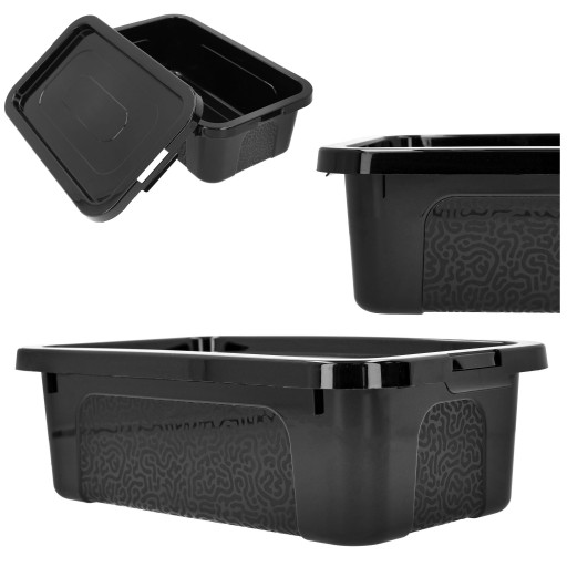 Organizér, plastový box, 4,5l, lesklý čierny, s vekom boxu