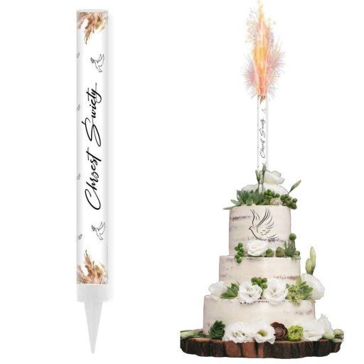 BIELA torta fontána svetlice SVÄTÝ KRST boho holubice sušená dekorácia 18cm