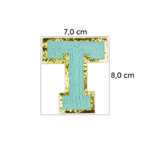 PATCH LETTER T veľká aplikácia Font cyan glitter