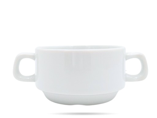 Biely džbán na bujón, 300 ml, s rúčkami, stohovateľný PORCELANA BOGUCICE