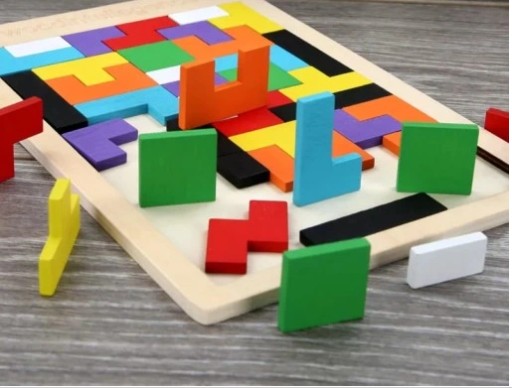 Puzzle Drevené kocky Montessori Tetris Puzzle