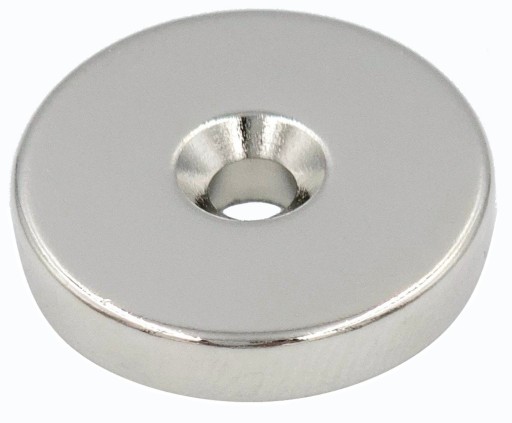 SILNÝ NEODYMOVÝ MAGNET 25x5 mm S OTVOROM 7,5/4,5 mm NA SKRUTKU