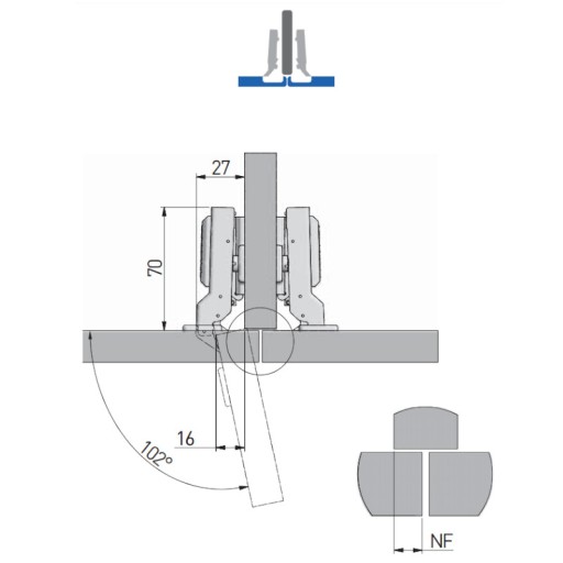 Dvojitý nábytkový pánt 1/2 GTV FI35 samozatvárač + vedenie 2 ks