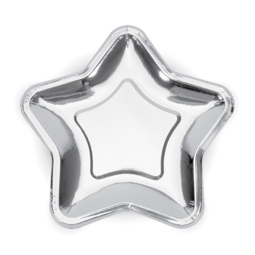 Papierové taniere STAR, strieborné, 23 cm, 6 ks, na Silvestra