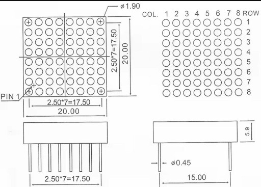 MATRIX LED 8X8 I2C MAX7298 ČERVENÁ