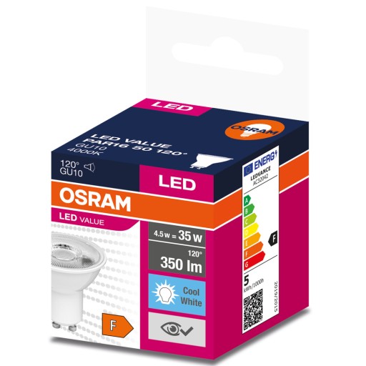 GU10 LED žiarovka 5W 350lm 120st 4000K neutrálna biela HODNOTA OSRAM