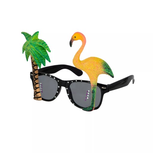 Detské okuliare s tropickou palmou plameniaky, čierne