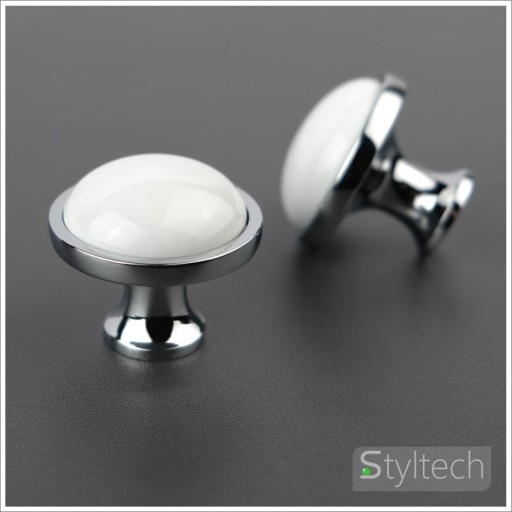 GAN CHROME + BIELY PORCELÁN nábytkový gombík