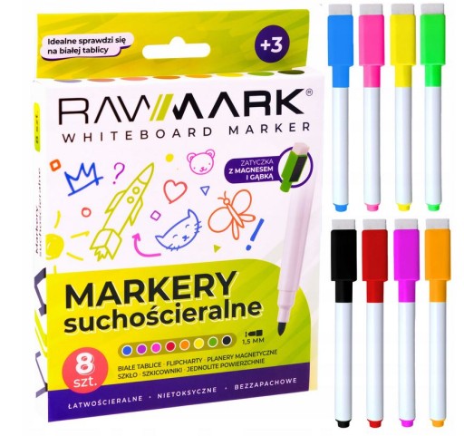 ZNAČKY NA DOSKY SMAZAteľné za sucha - 8 FARIEB - RAWMARK