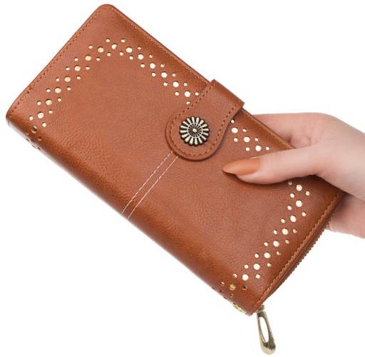 Kožená peňaženka, veľká, priestranná, prelamovaný boho popruh