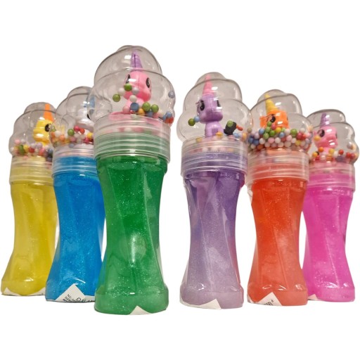 SLIME PLASTOVÉ GLITRE V RÚRKE LEPKOVÁ + POSTAVA GUĽA JEDNOROŽCA