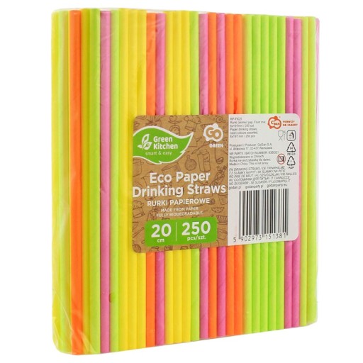 Rúrky (slamky) z papiera. Fluor mix, 6x197mm / 250 ks