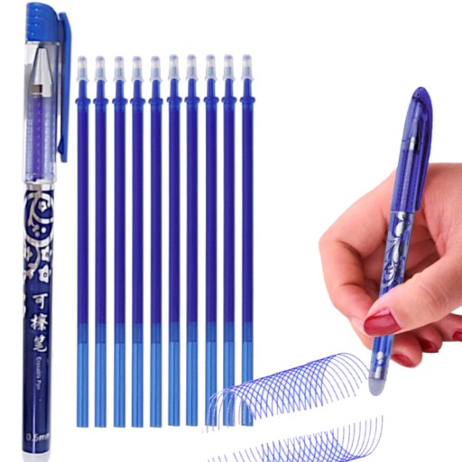 Guľôčkové pero stierateľné s gumou + náplne 10 kusov, stierateľné, magické