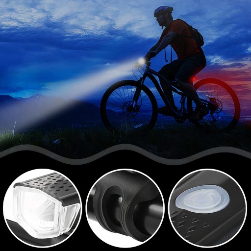 LED CYKLISTICKÁ LAMPA NA BICYKEL, NA RIADTIKÁ, VÝKONNÁ, NABÍJACIA, USB + ZADNÁ