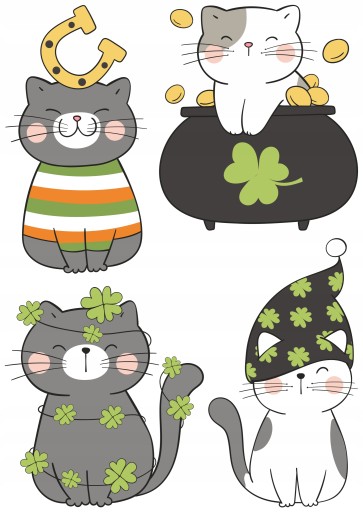 NÁLEPKY NA BIELEJ FÓLII NA NÁSTENNÝ NÁBYTOK MAČKY MAČIATKA ÍRSKO SAINT PATRICK