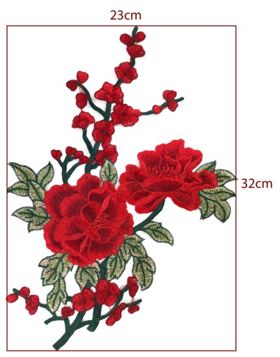 Nášivka s červenou ružou, výšivka, aplikácia KVET, 32 cm