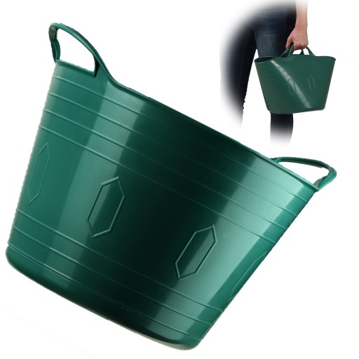 FLEXIBILNÝ PLASTOVÝ KOŠÍK NA PRÁDLO, UNIVERZÁLNY, 15L, ZELENÉ RÚČKY