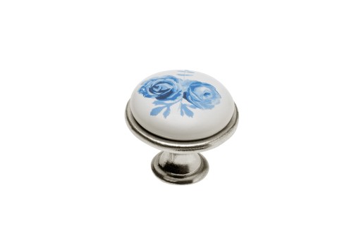 Retro modrý kvetinový porcelánový gombík na nábytok