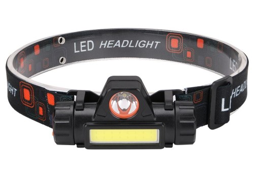 Výkonná COB LED čelovka 4v1 USB čelovka