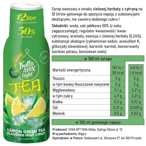 Fruttamax Ice Tea Lemon Light sirup 500 ml do sódy CO2 BEZ CUKRU