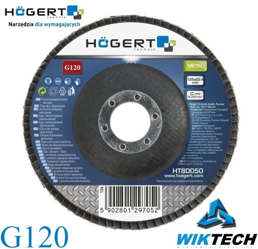 Lamelový kotúčový brúsny kotúč 125x22,4 G120 Hoegert HT8D055