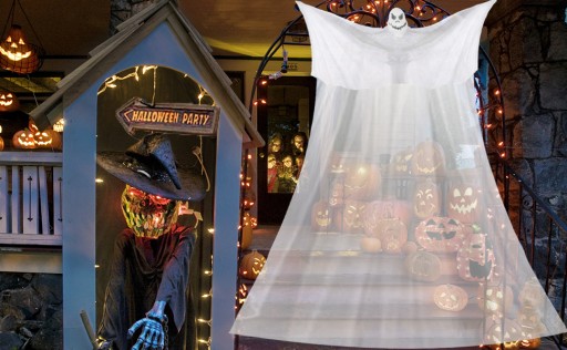 ZÁVESNÁ DEKORÁCIA SKELETOROVÁ HALLOWEENOVÁ MASKA 3,3M*2M