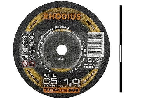DISKY KOVOVÉ REZNÉ KOTÚČE INOX OCEL 65x1.0x6 RHODIUS GERMANY XT10