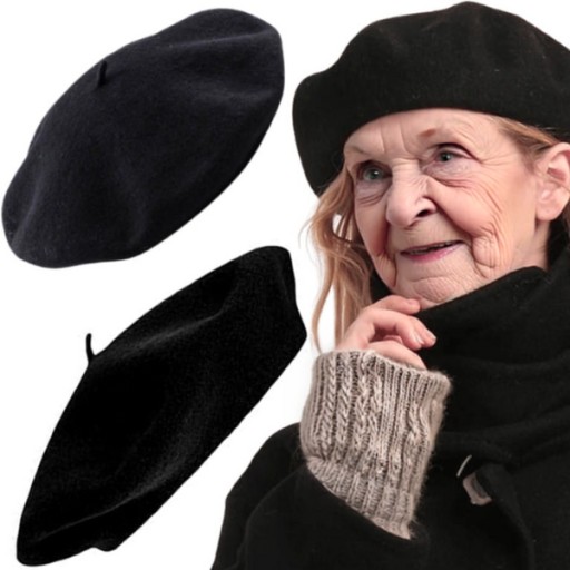 DÁMSKY FRANCÚZSKY BERET S ANTÉNOU TEPLEJ ZIMNEJ KLASIK ČIERNE PREMIUM