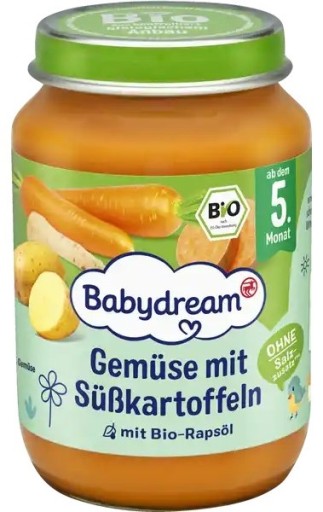 BABYDREAM BIO ZELENINA SO SLADKÝMI HRNCAMI 5m190g S REPKOVÝM OLEJOM