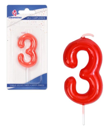 NARODENINOVÁ SVIEČKA ČERVENÉ ČÍSLO 3 tri torta E