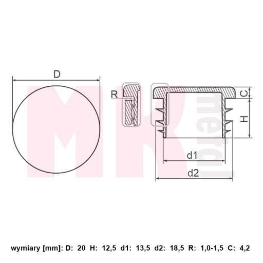 Zátky pre profilové rúry, priemer uzáveru 20 mm - 50 ks