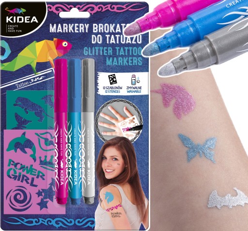 Trblietavé fixky na tetovanie s tetovacími šablónami umývateľné Kidea