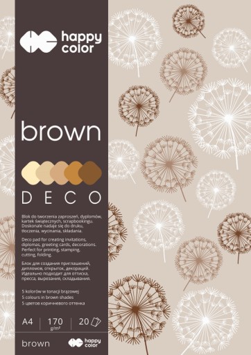 Deco Brown blok A4, 170g, 20 listov, 5 farieb, odtieň b