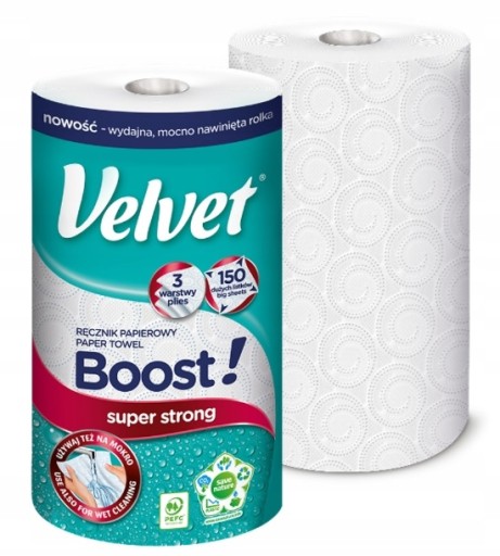 Papierová utierka Velvet BOOST 150 veľkých listov, 3 vrstvy - 1 rolka