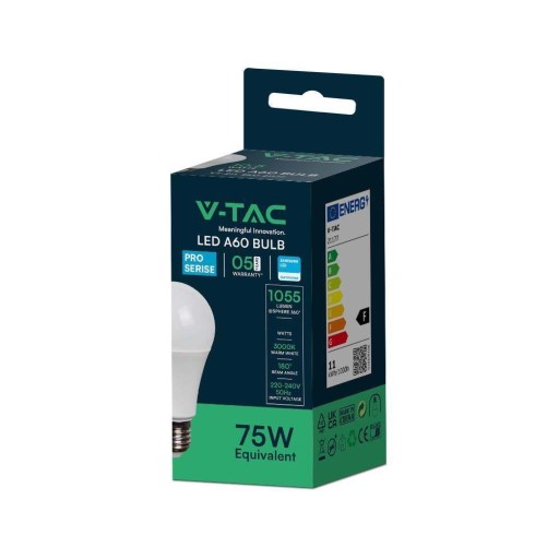 V-TAC LED žiarovka SAMSUNG CHIP 10,5W E27 A60 VT-211 4000K 1055lm 5 rokov Hluk