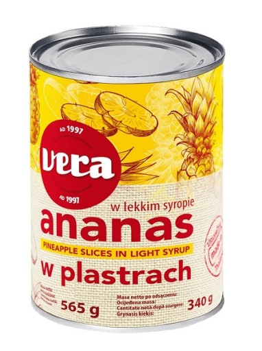 Vera Ananas plátky v light sirupe 565 g
