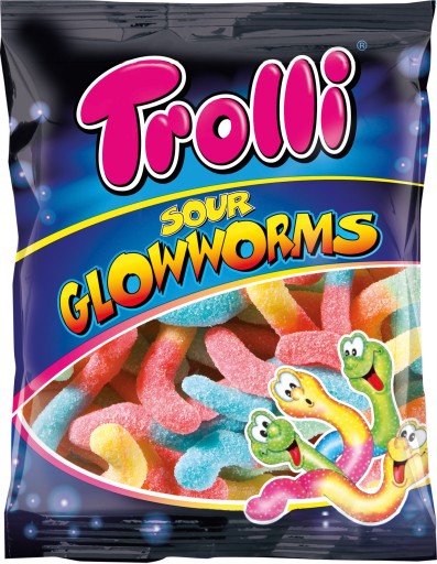 Trolli Sour Glowworms Želé červy s ovocnou príchuťou a kyslou posypkou 100