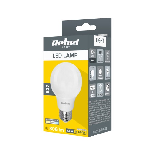 LED žiarovka 8,5W A60 806lm 4000K Rebel