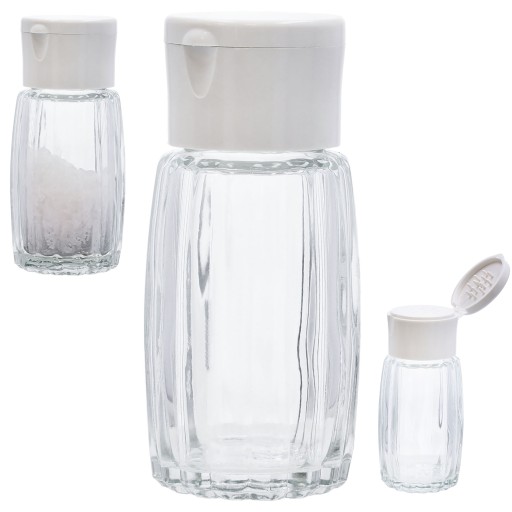 KUCHYNSKÝ ZÁSOBNÍK NA KORENIE S KLAPOU BIELY 50ml NÁDOBKA NA SOLNÉ KORENIA