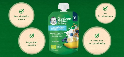 Gerber Bio dezert Banány, bobule s jogurtom a cereálie po 6 mesiacoch