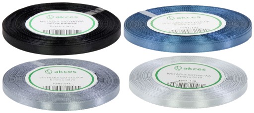 4 x Saténová stuha 6mm 32m - ŠEDÁ ČIERNA SET