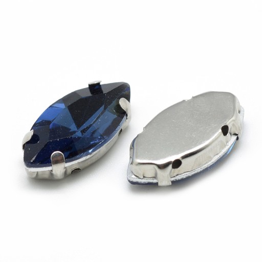 Šijacie kamienky v košíku, sklo/mosadz, modrá, 10x5x4mm, 10ks