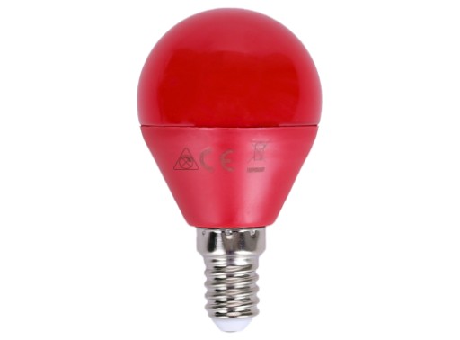 E14 LED G45 guľová žiarovka 45mm 4W malá dekoračná farebná ČERVENÁ