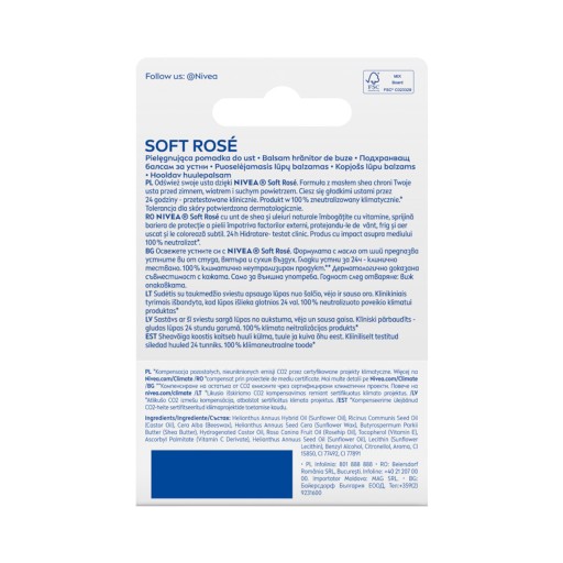 NIVEA SOFT ROSE Hydratačný ružový ochranný rúž 4,8g